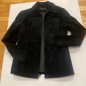 Anne Klein Black Suede Jacket - Women’s Classic Zip Front Coat
